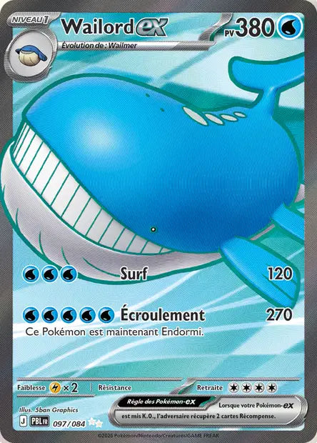 Wailord ex - PBL - 097/084 - Illustration Rare - Nuit Noire - NM - FR